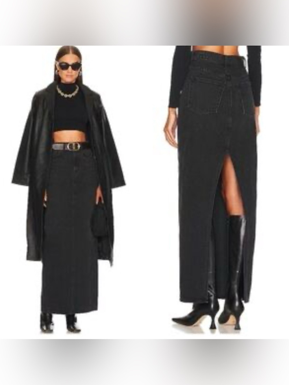 GRLFRND Amara Maxi Pencil Skirt with Back Slit in Black Denim Size 31